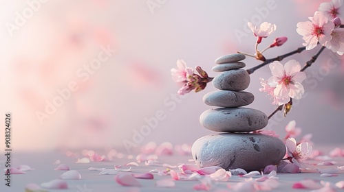 Zen Stones with Sakura Blossoms 1