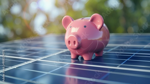 Piggy Bank on Solar Panel at Sunset 10