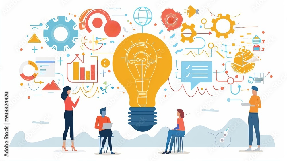Business plan development, brainstorming ideas, flat design illustration Business plan development, brainstorming ideas, flat design illustration