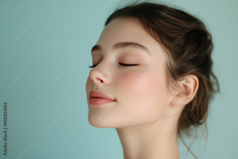A close up of a girl's face with her eyes closed A close up of a girl's face with her eyes closed