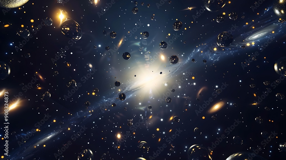 Abstract Space Background with Golden Spheres. Abstract Space Background with Golden Spheres.