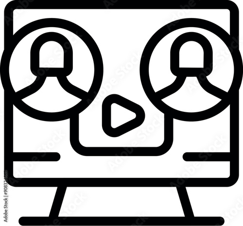 Simple icon of a video call taking place on a desktop computer