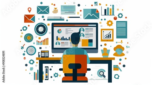 Wallpaper Mural Digital strategy, online presence planning, flat design illustration Torontodigital.ca