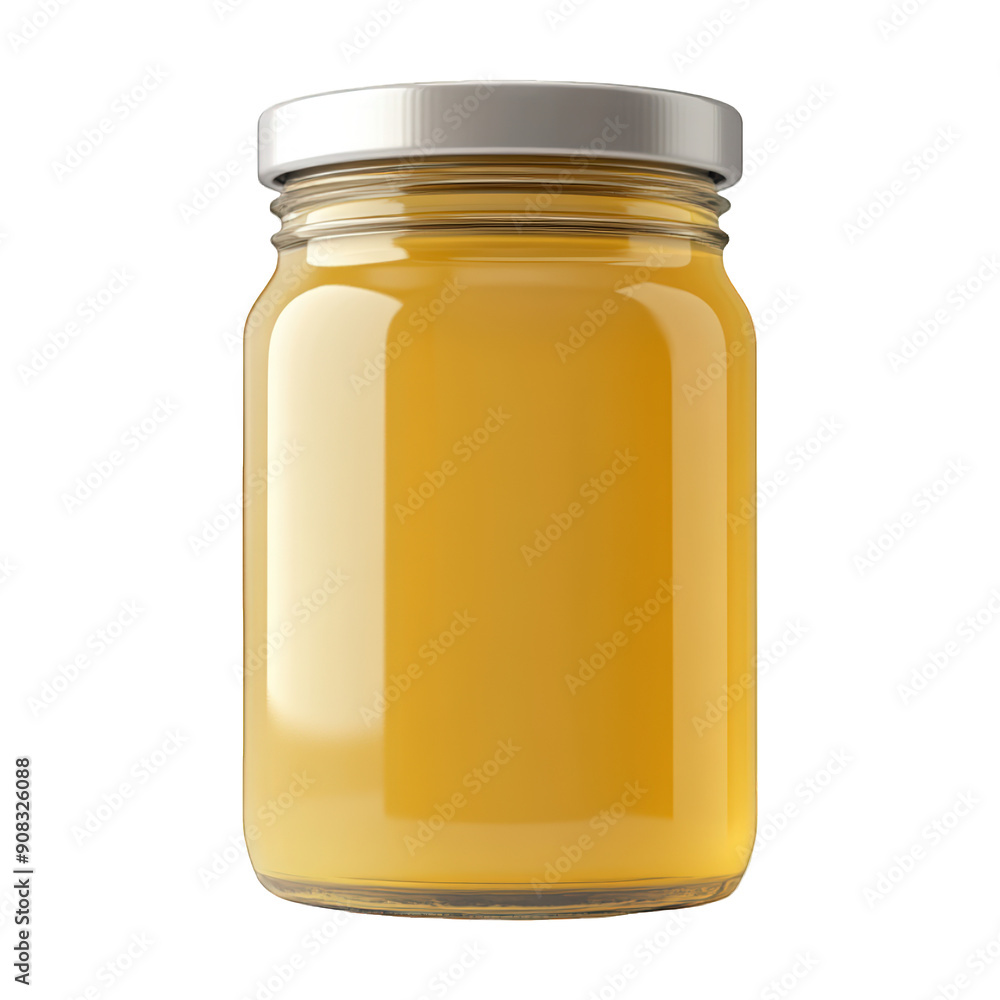 Plain White Honey Jar With Metal Lid On Transparent Png Background For Honey Branding Mockup . Generative ai
