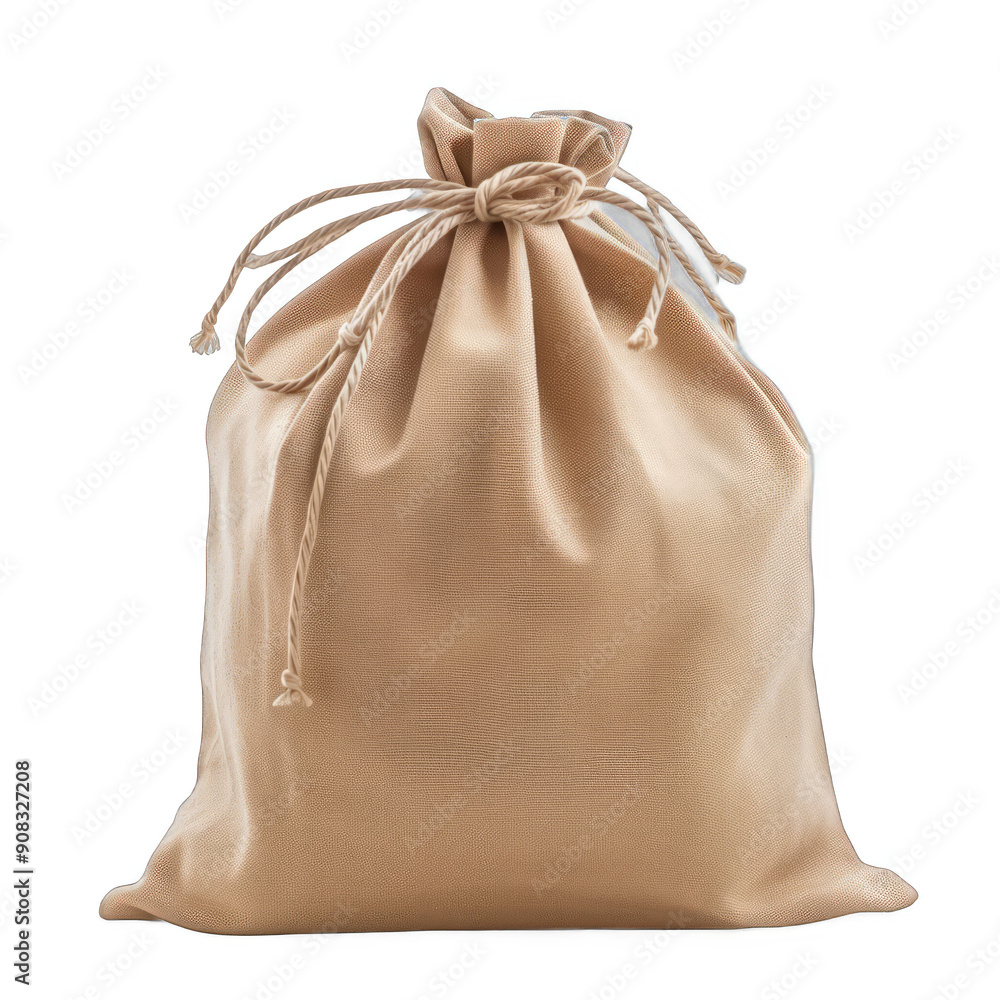 A tan bag with a brown rope tied around it A tan bag with a brown rope tied around it