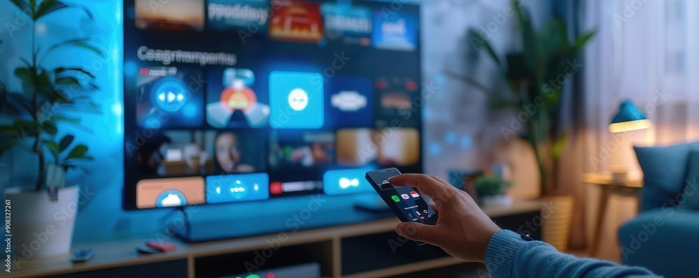 A person selecting a streaming app on a smart TV