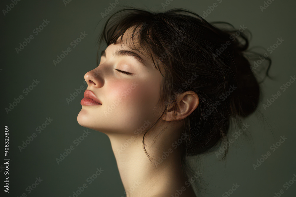A close up of a girl's face with her eyes closed A close up of a girl's face with her eyes closed