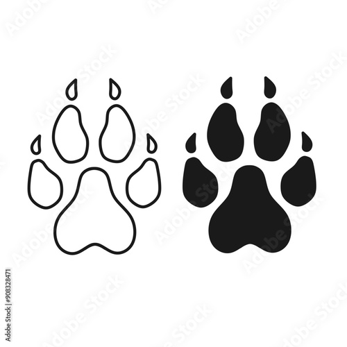 tiger footprints silhouette and outline isolated on white background