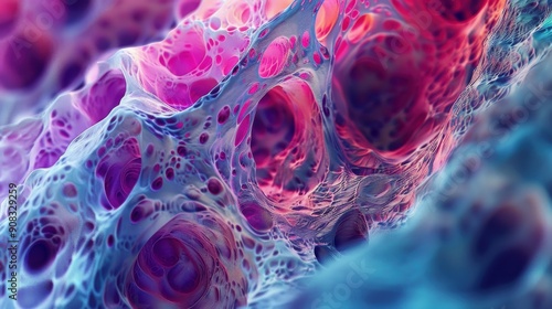 Produce a high-resolution image of the endoplasmic reticulum under a microscope, showing its rough and smooth regions