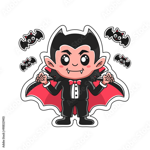 dracula and bats cute character illustrations. cartoon vampires celebrating halloween. great for stickers