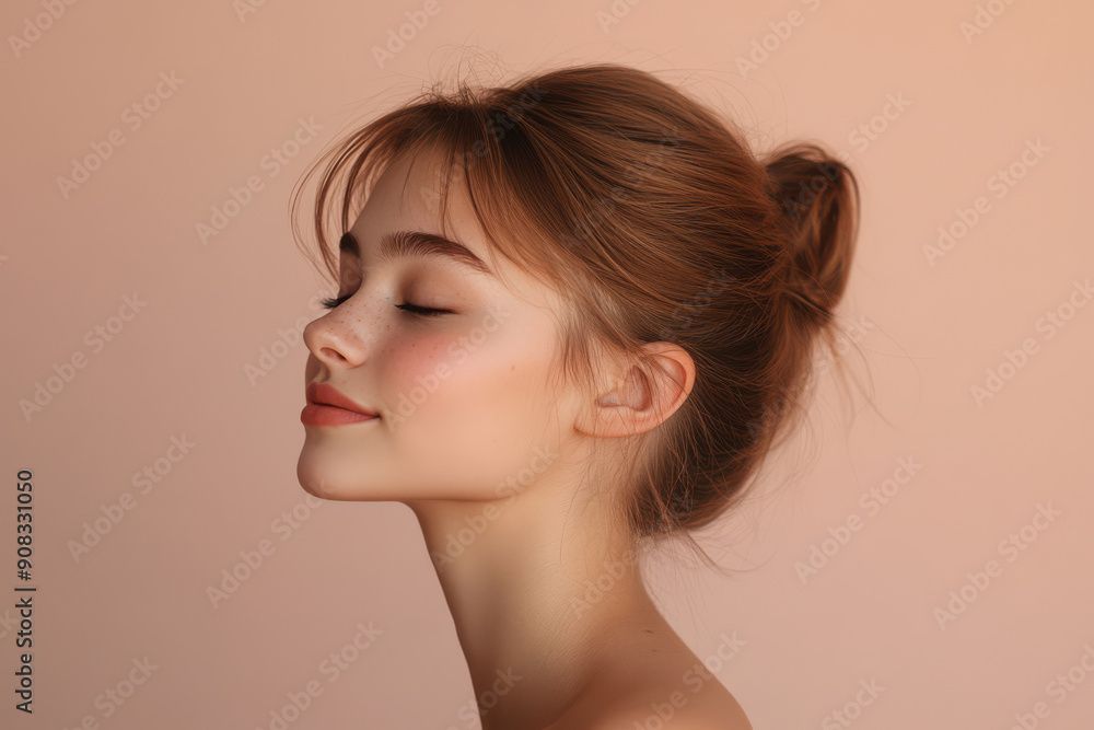 A close up of a girl's face with her eyes closed A close up of a girl's face with her eyes closed