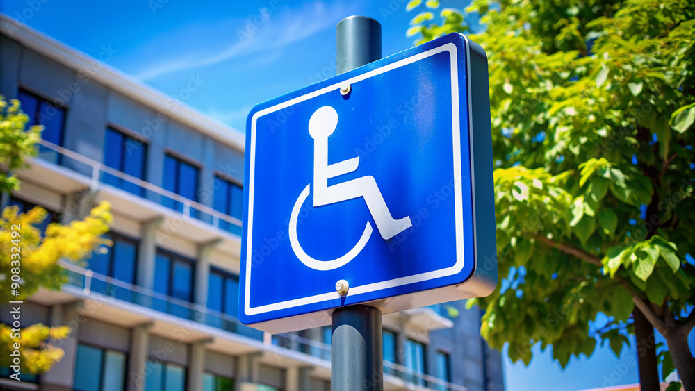 Accessible parking sign with handicap symbol and blue background ...