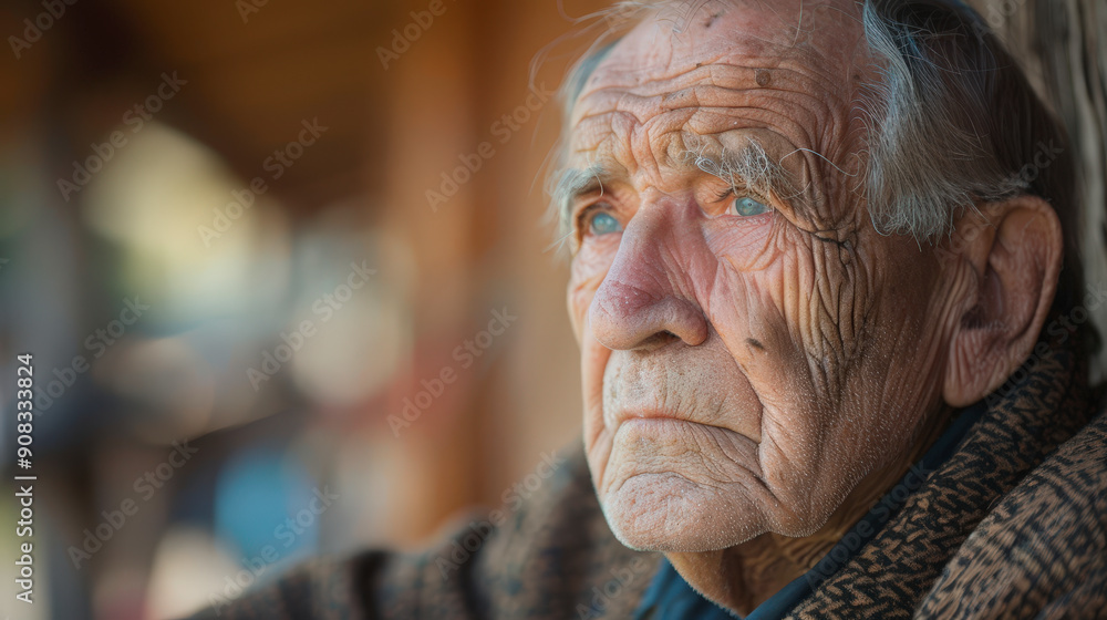 An elderly man with deep wrinkles gazes thoughtfully into the distance, holding a pensive expression in soft, natural light. An elderly man with deep wrinkles gazes thoughtfully into the distance, holding a pensive expression in soft, natural light.