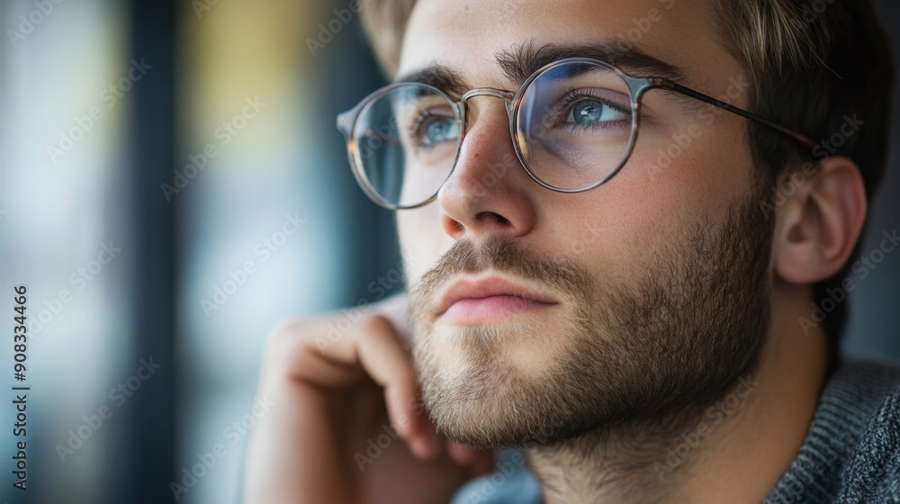 Close-up of Young Man with Glasses Looking Thoughtfully to the Side - Inspiration, Modern Style, Lifestyle Blogs Close-up of Young Man with Glasses Looking Thoughtfully to the Side - Inspiration, Modern Style, Lifestyle Blogs