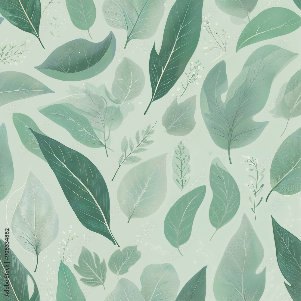 Foliage pattern swaying in the breeze on a pastel green background Foliage pattern swaying in the breeze on a pastel green background