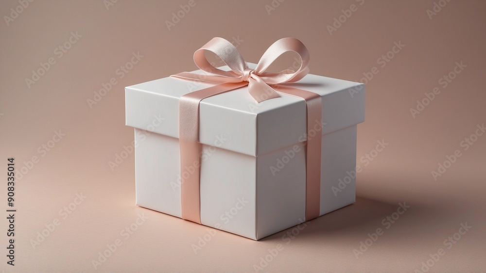 Obraz premium Elegant white gift box with a soft pink ribbon bow