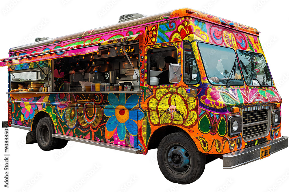 Obraz premium Colorful food truck with Mexican street food isolated on transparent background