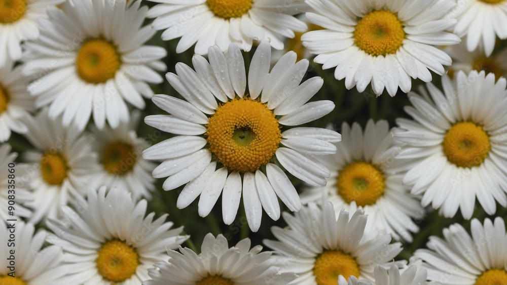 Group of blooming white daisies with a yellow center. Group of blooming white daisies with a yellow center.