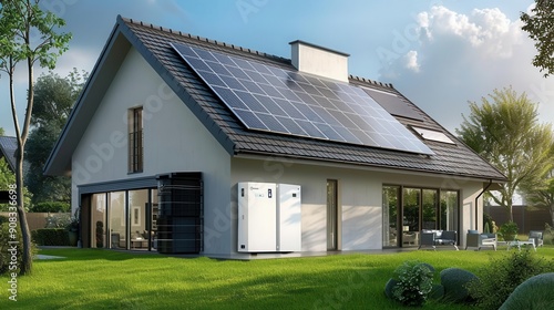 Obraz na płótnie Home with solar battery storage system w salonie