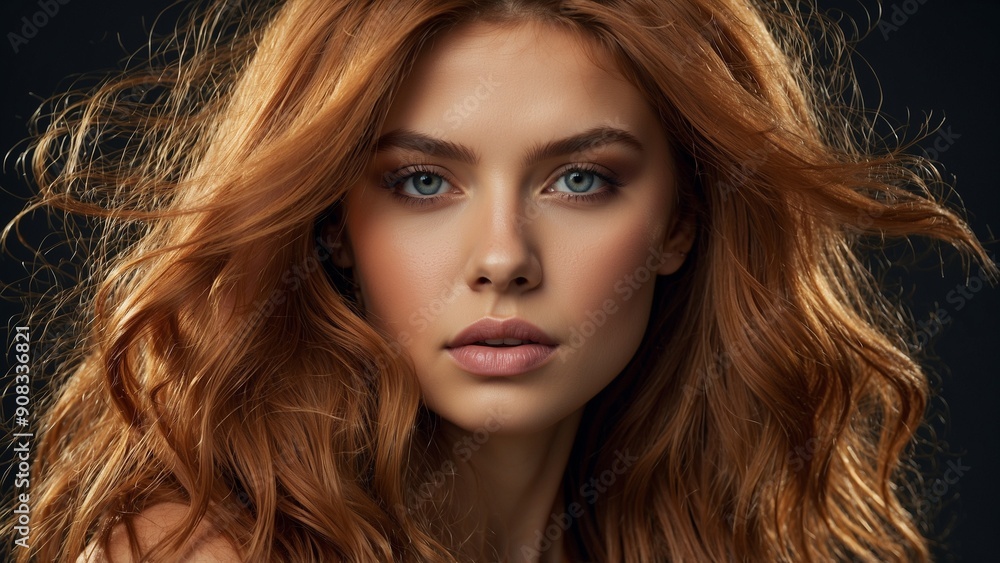 Obraz premium Ginger-haired woman with intense gaze, studio portrait shot