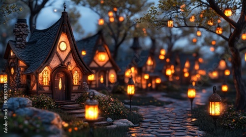 Fantasy village, enchanted trees