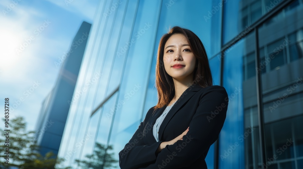 Confident Businesswoman Outside Modern Office Building Confident Businesswoman Outside Modern Office Building