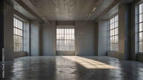 Wallpaper Mural Empty loft space with large windows, concrete walls, floor Torontodigital.ca
