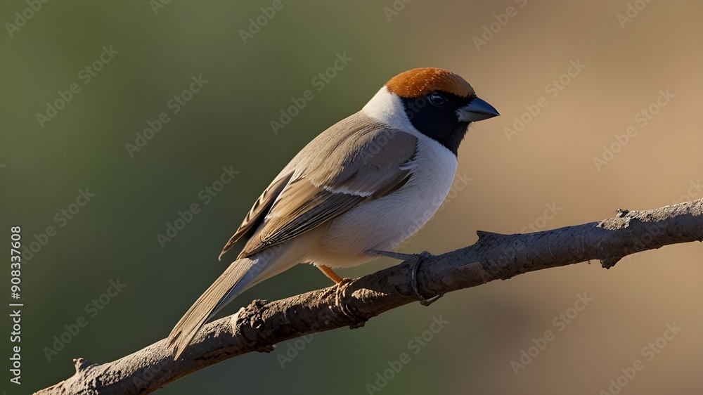 Fototapeta premium Dendrocopos major on a tree on a sunny day