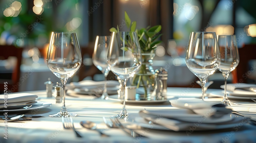 Elegant Table Setting with Wine Glasses - 3D Illustration Elegant Table Setting with Wine Glasses - 3D Illustration