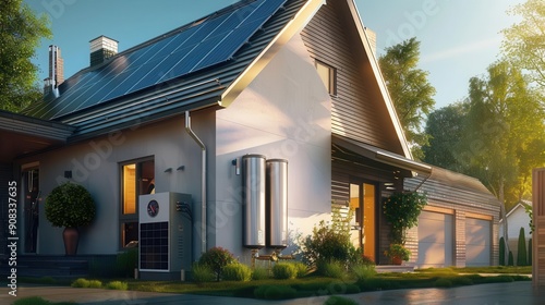 Wallpaper Mural Solar water heater system on a suburban family home Torontodigital.ca