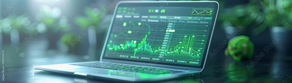 Laptop Displaying Stock Market Analysis Laptop Displaying Stock Market Analysis
