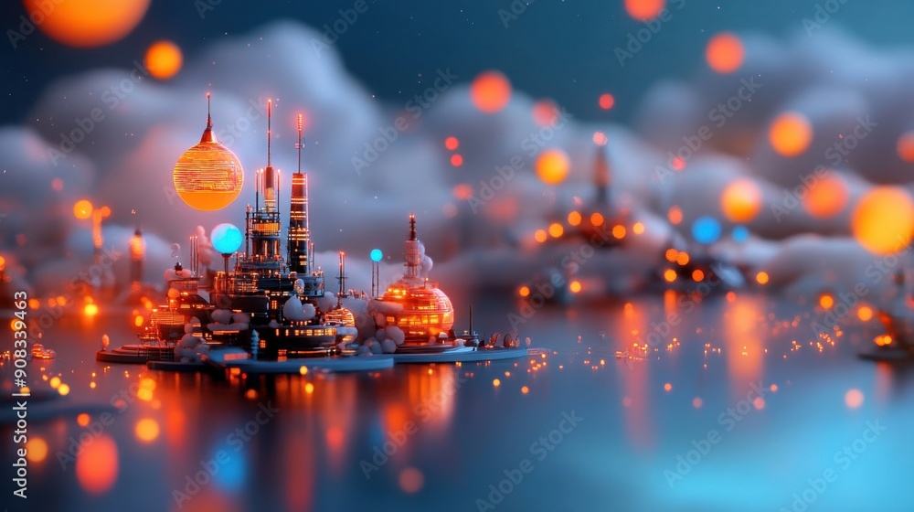 Obraz premium Surreal cityscape, futuristic architecture