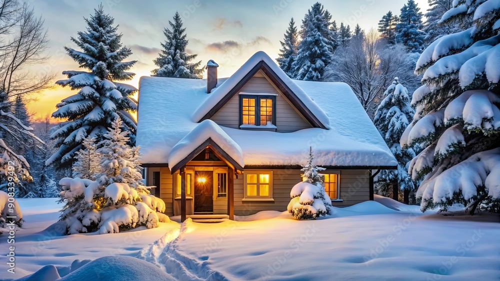 Cozy house covered in snow during winter, winter, snow, house, cozy, cold, seasonal, white, exterior, snowy Cozy house covered in snow during winter, winter, snow, house, cozy, cold, seasonal, white, exterior, snowy