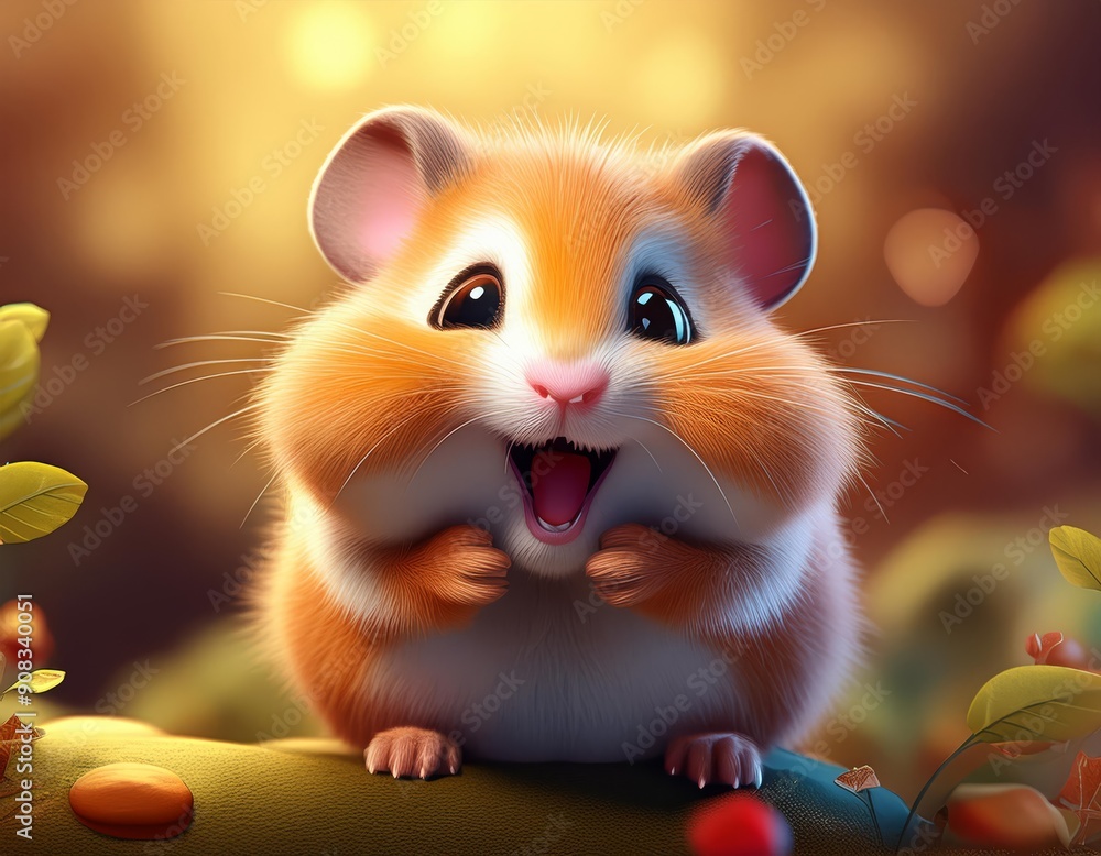 A tiny hamster beams with joy A tiny hamster beams with joy