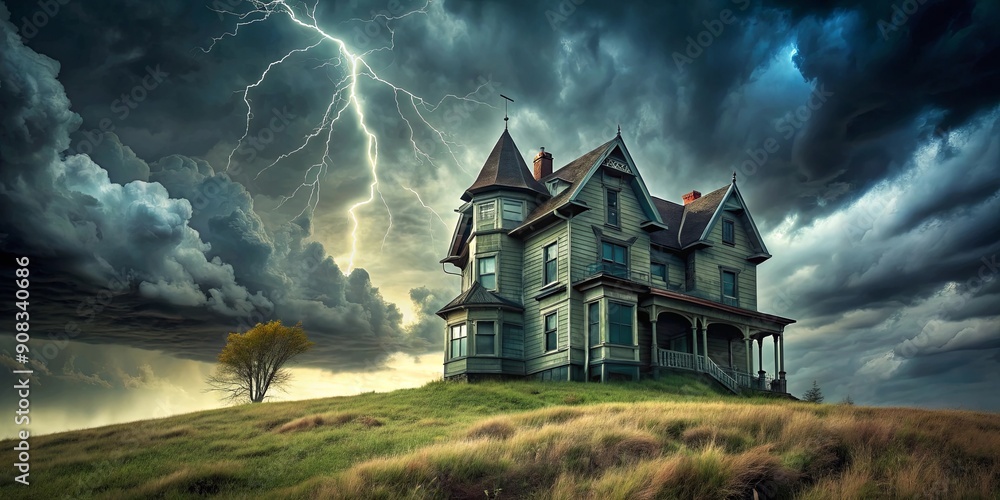 Spooky haunted house on hill under stormy sky , Halloween, background, haunted house, spooky, hill, stormy, sky, dark, eerie Spooky haunted house on hill under stormy sky , Halloween, background, haunted house, spooky, hill, stormy, sky, dark, eerie