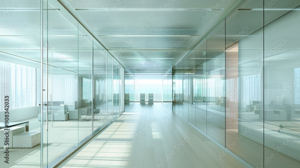 High-tech office environment with smart glass walls High-tech office environment with smart glass walls