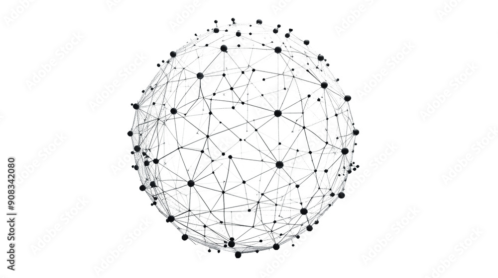 Abstract black low poly grid on sphere with dots and lines isolated on transparent background Abstract black low poly grid on sphere with dots and lines isolated on transparent background