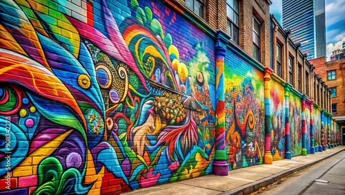 Vibrant and colorful graffiti art on a city wall , urban, street art, spray paint, graffiti, mural, vibrant, colorful