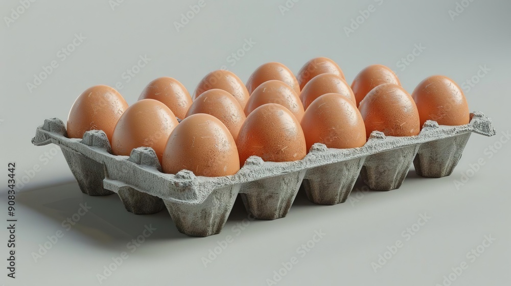 3D Render of a Dozen Brown Eggs in a Cardboard Carton 3D Render of a Dozen Brown Eggs in a Cardboard Carton