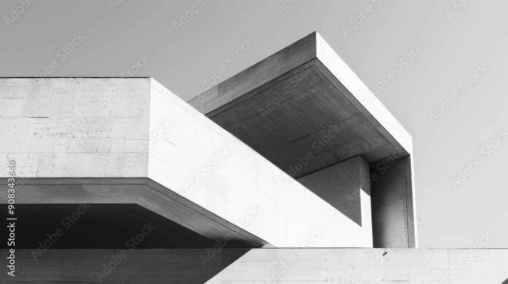 Minimalist white building with sharp angles and shadow play Minimalist white building with sharp angles and shadow play