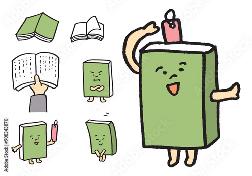 小説や単行本のかわいい本のキャラ素材