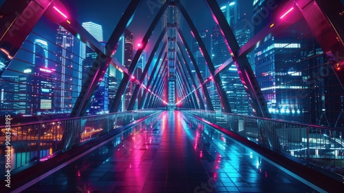 Modern bridge with sleek lines and colorful LED lights