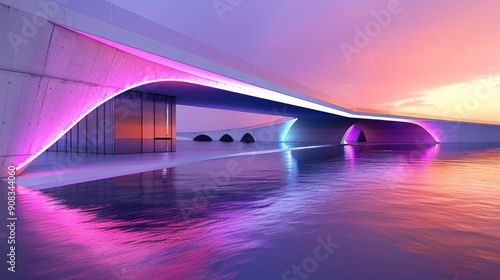 Modern bridge with sleek lines and colorful LED lights