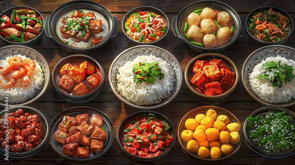 Asian Cuisine Illustration: A Delicious Spread of Chinese Dishes