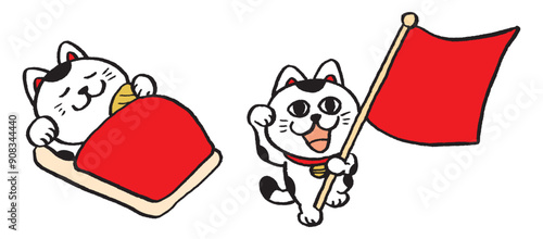 招き猫の色んなポーズのキャラ素材