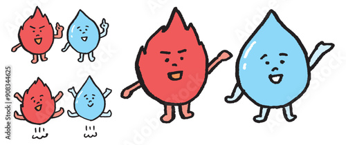 火と水のかわいいキャラ素材