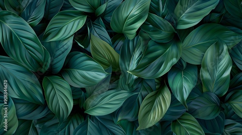 Deep Emerald Canopy, An image featuring a dense canopy of Spathiphyllum cannifolium leaves