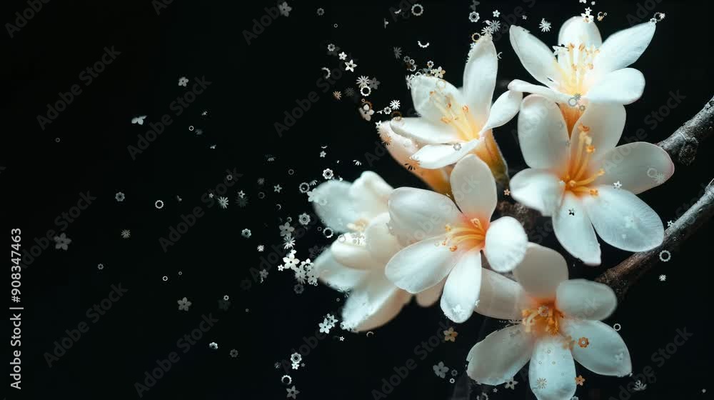 White flowers on a black background are very beautiful and soothing to the eye. seamless looping time-lapse virtual 4k video Animation Background. White flowers on a black background are very beautiful and soothing to the eye. seamless looping time-lapse virtual 4k video Animation Background.