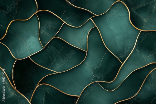 Regal Green Wallpaper with Luxurious Golden Border on Dark Glamorous Background - Perfect for Wallpapers