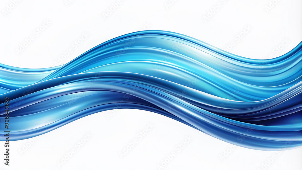 Fototapeta premium Stylized abstract blue wave pattern with gentle ripples and foamy crest, forming a dynamic and modern vector illustration on a white background.